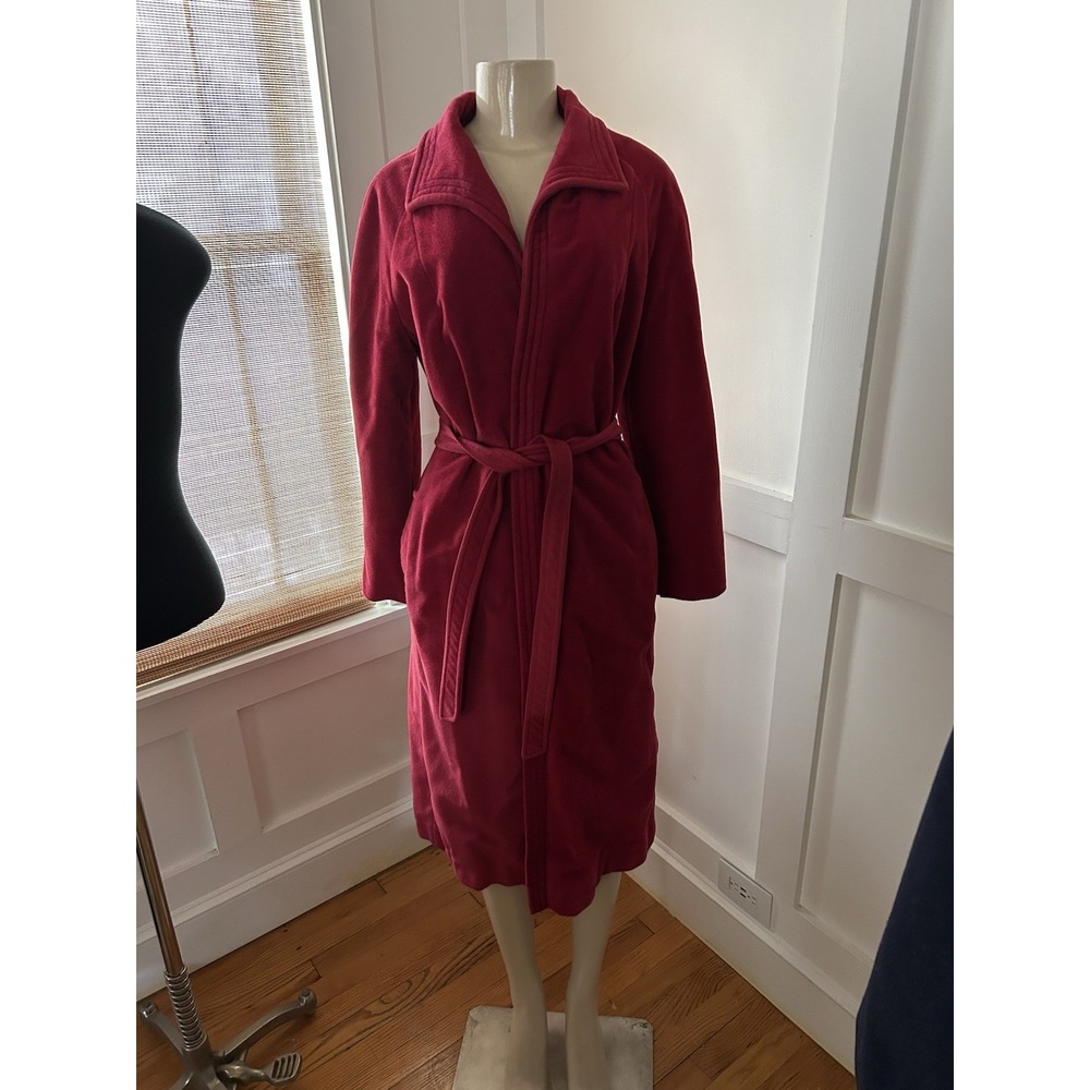 Vtg 70s Dumas Maxi Trench Coat Jacket Tie Wst Sz M Maroon Crushed Velour Pockets